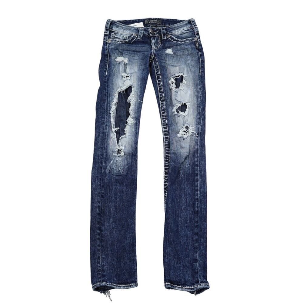Silver Jeans Co Pants Womens 24 Blue Denim Camden Rose Distressed Pockets Jeans